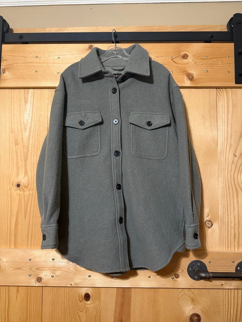 Quince Olive Green Grey Size L 100% Merino Wool Shirt Jacket Shacket Button Down